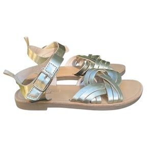 Oshkosh kids flat sandals with velcro ankle strap, Dolores,metallic gold,size 13